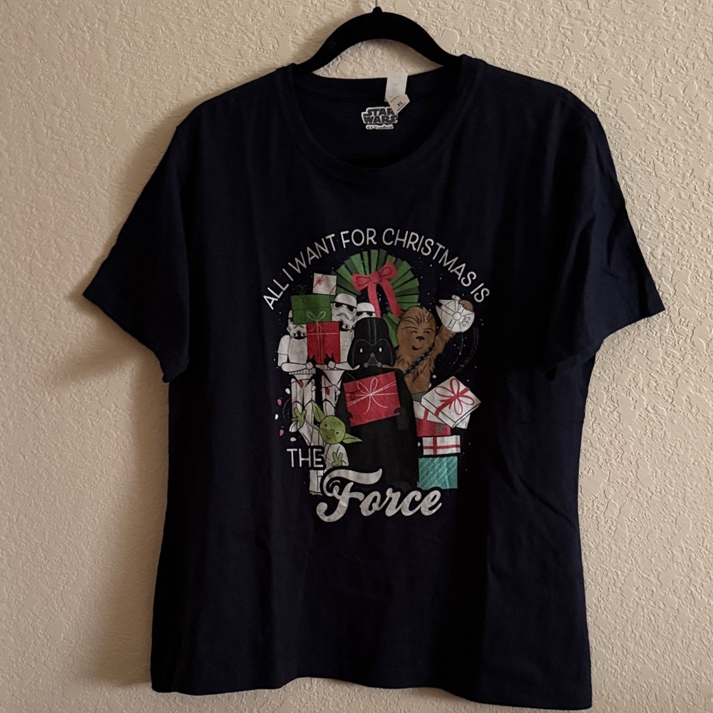 Star Wars Holiday All I Want for Christmas is The Force Tee Shirt Top Size XL